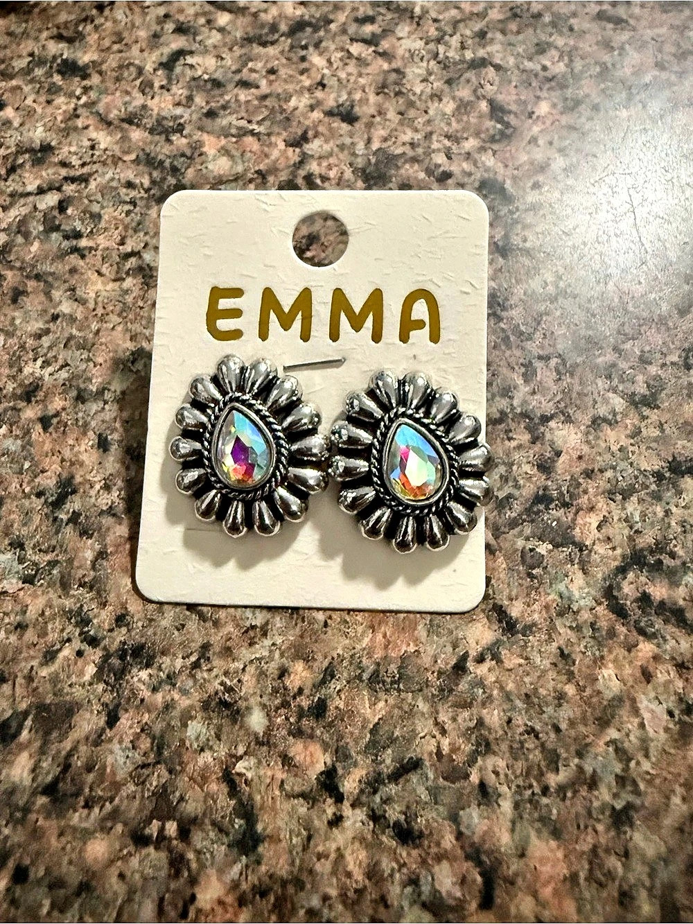 EMMA Floral Opal-Style Stud Earrings in Silver & Multicolor NWT